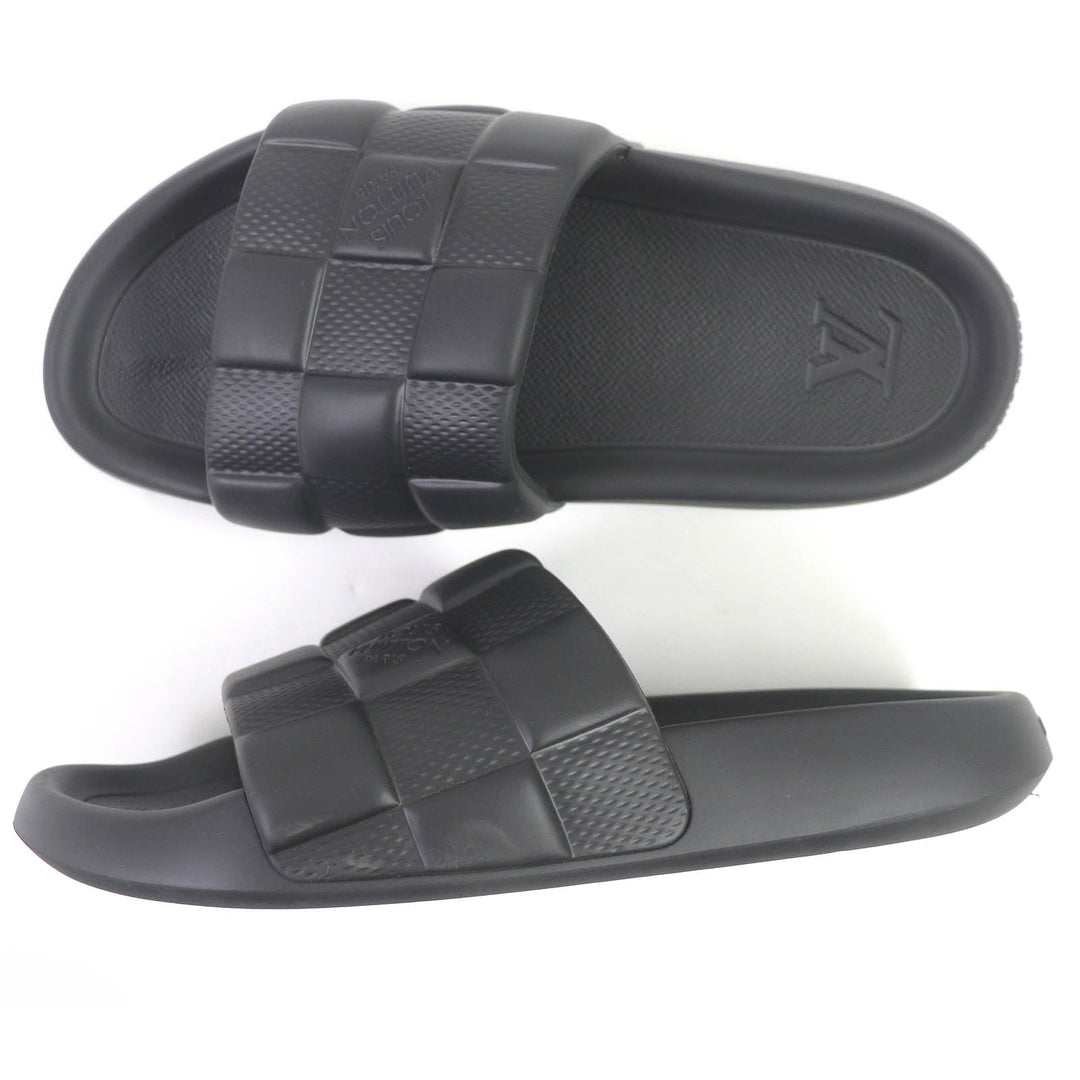 LOUIS VUITTON Sandals rubber black Shower sandals Waterfront line mens 8 Used Authentic