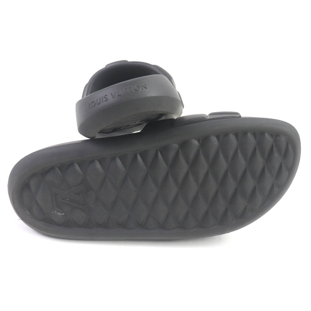 LOUIS VUITTON Sandals rubber black Shower sandals Waterfront line mens 8 Used Authentic