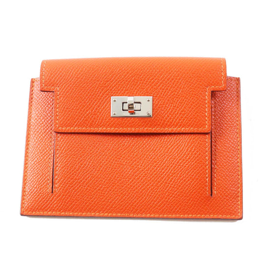 HERMES Coin case Epsom Orange Kelly Pocket Compact Women Used Authentic
