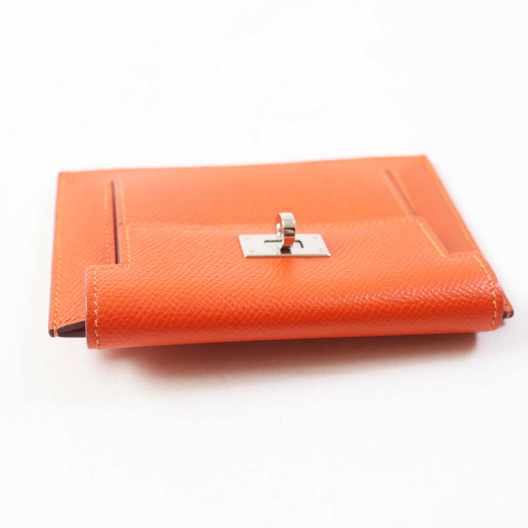 HERMES Coin case Epsom Orange Kelly Pocket Compact Women Used Authentic