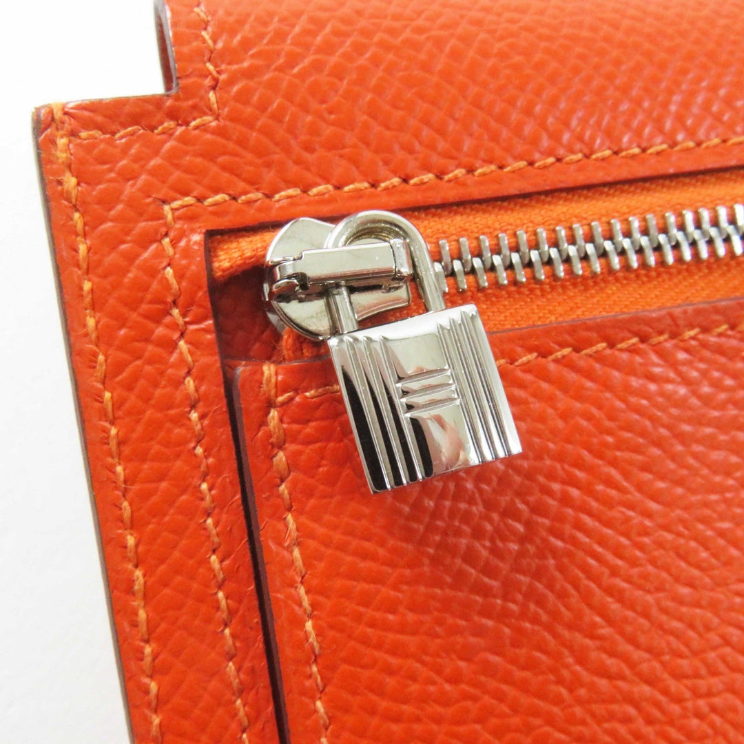 HERMES Coin case Epsom Orange Kelly Pocket Compact Women Used Authentic