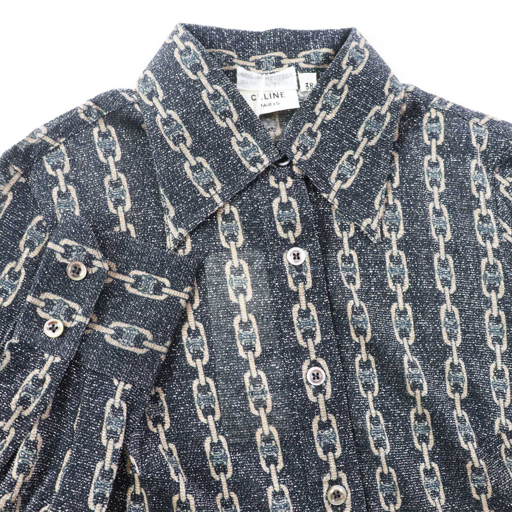 CELINE Long sleeve shirt 50% glitter, 50% SINTETICA Black beige Women 38 Used Authentic