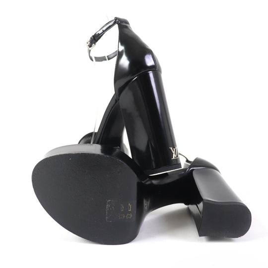 LOUIS VUITTON Sandals Main: Leather black Fame Line Women 38 Used Authentic