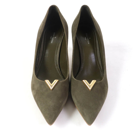 LOUIS VUITTON pumps Main: Suede leather khaki Heartbreaker Line Women 37 Used Authentic