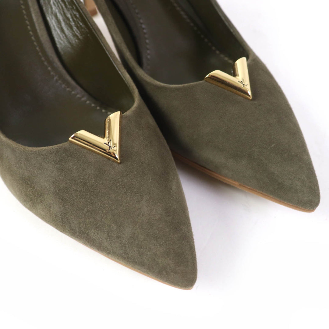 LOUIS VUITTON pumps Main: Suede leather khaki Heartbreaker Line Women 37 Used Authentic