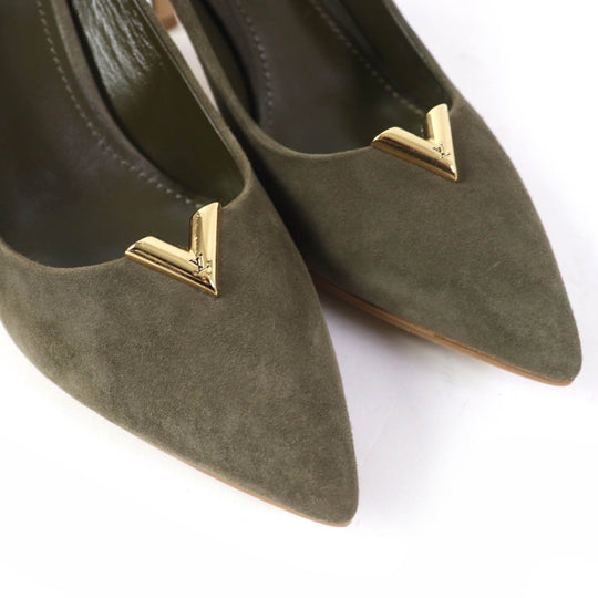 LOUIS VUITTON pumps Main: Suede leather khaki Heartbreaker Line Women 37 Used Authentic