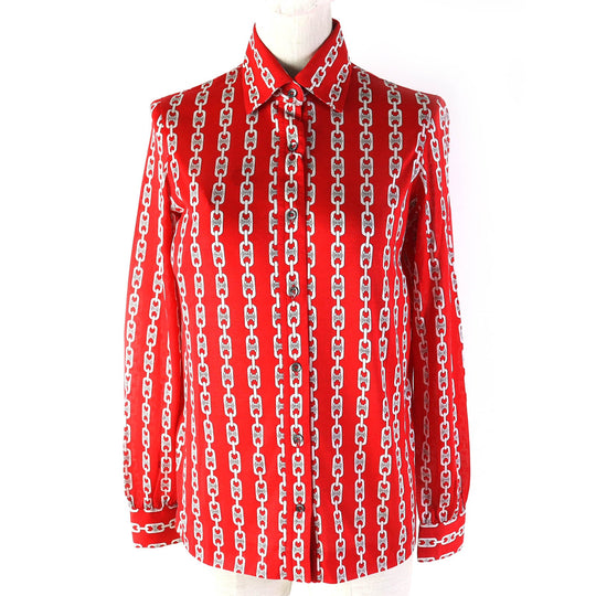 CELINE Long sleeve shirt Main: 100% cotton Red white Women 36 Used Authentic