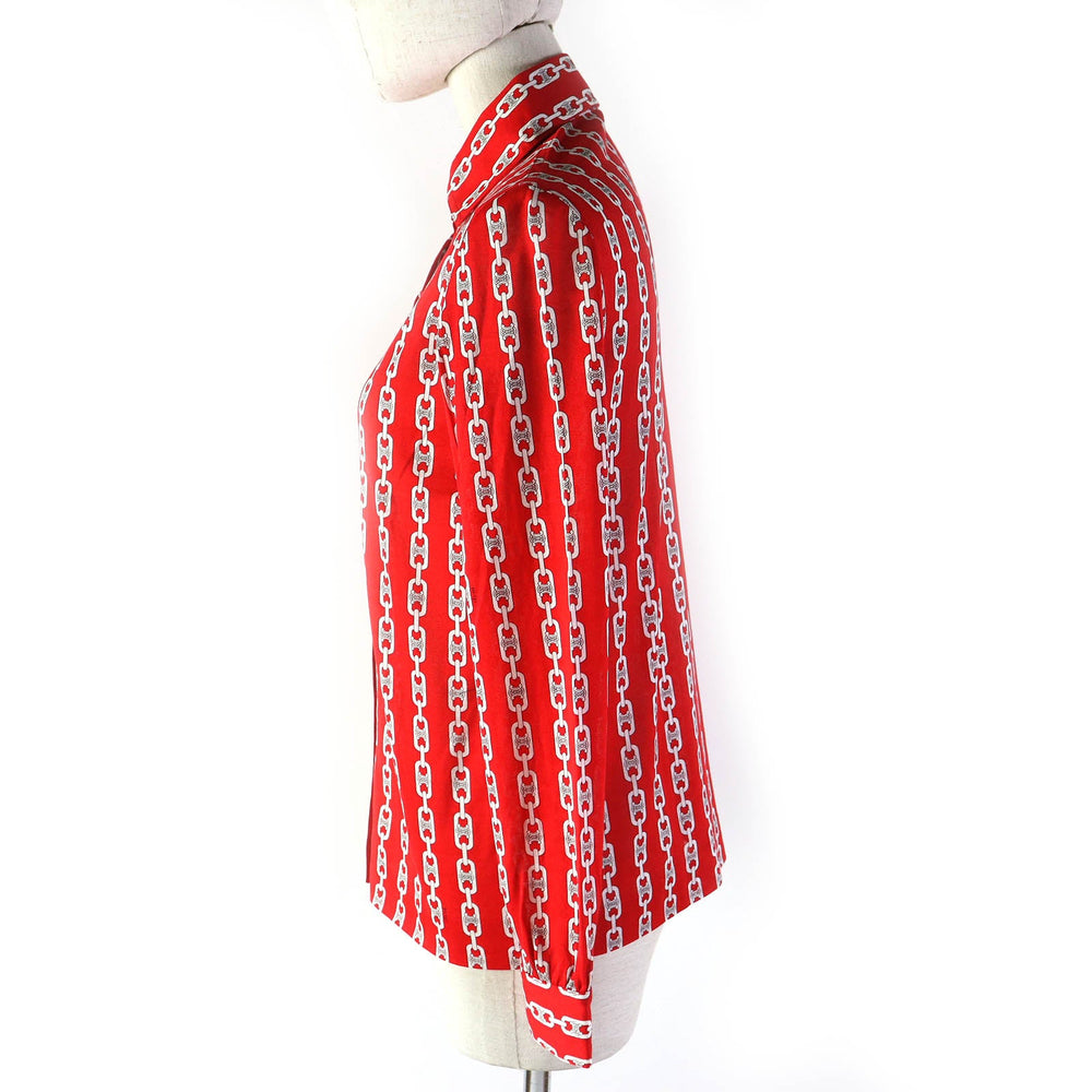 CELINE Long sleeve shirt Main: 100% cotton Red white Women 36 Used Authentic