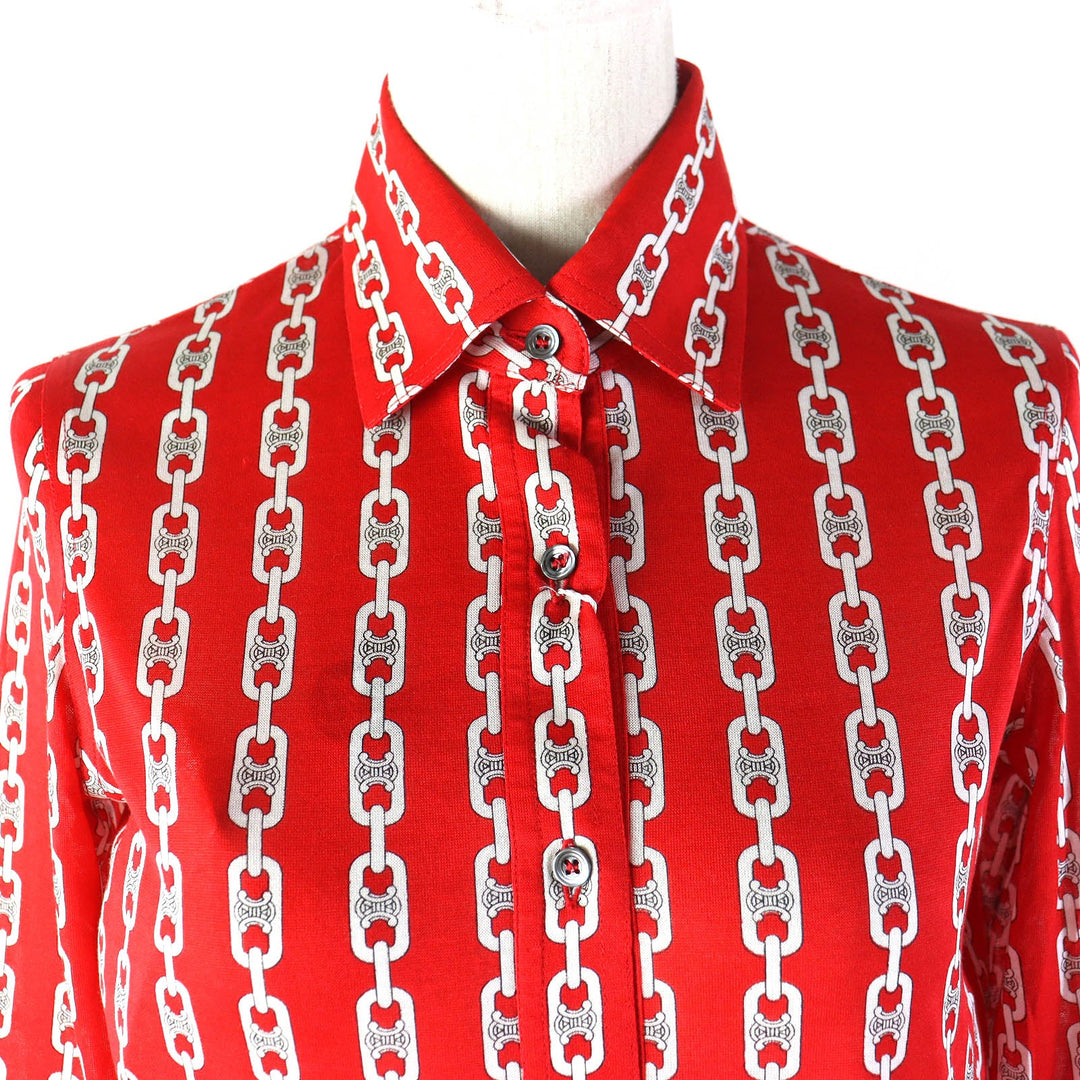 CELINE Long sleeve shirt Main: 100% cotton Red white Women 36 Used Authentic