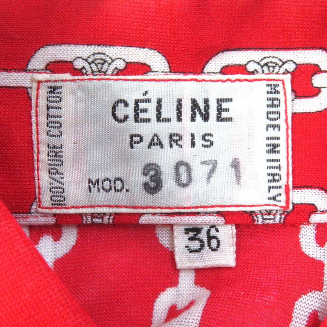 CELINE Long sleeve shirt Main: 100% cotton Red white Women 36 Used Authentic