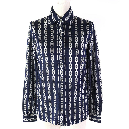 CELINE Long sleeve shirt Main: 100% cotton Navy white Women 38 Used Authentic