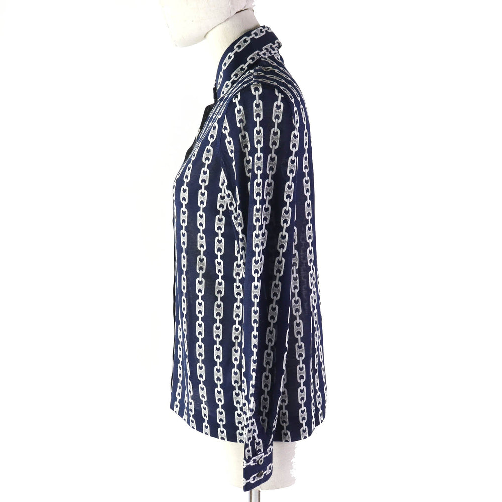 CELINE Long sleeve shirt Main: 100% cotton Navy white Women 38 Used Authentic