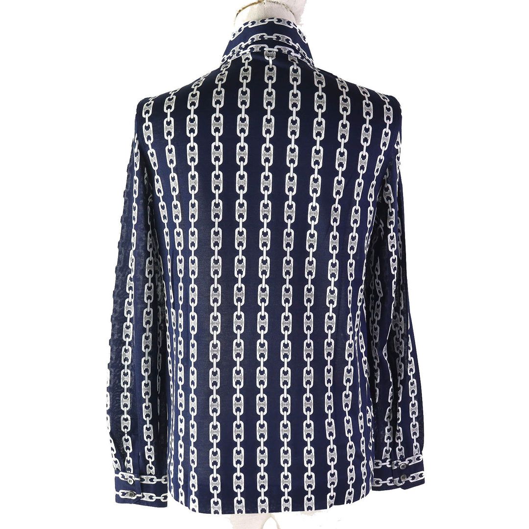 CELINE Long sleeve shirt Main: 100% cotton Navy white Women 38 Used Authentic