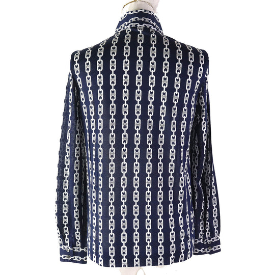 CELINE Long sleeve shirt Main: 100% cotton Navy white Women 38 Used Authentic
