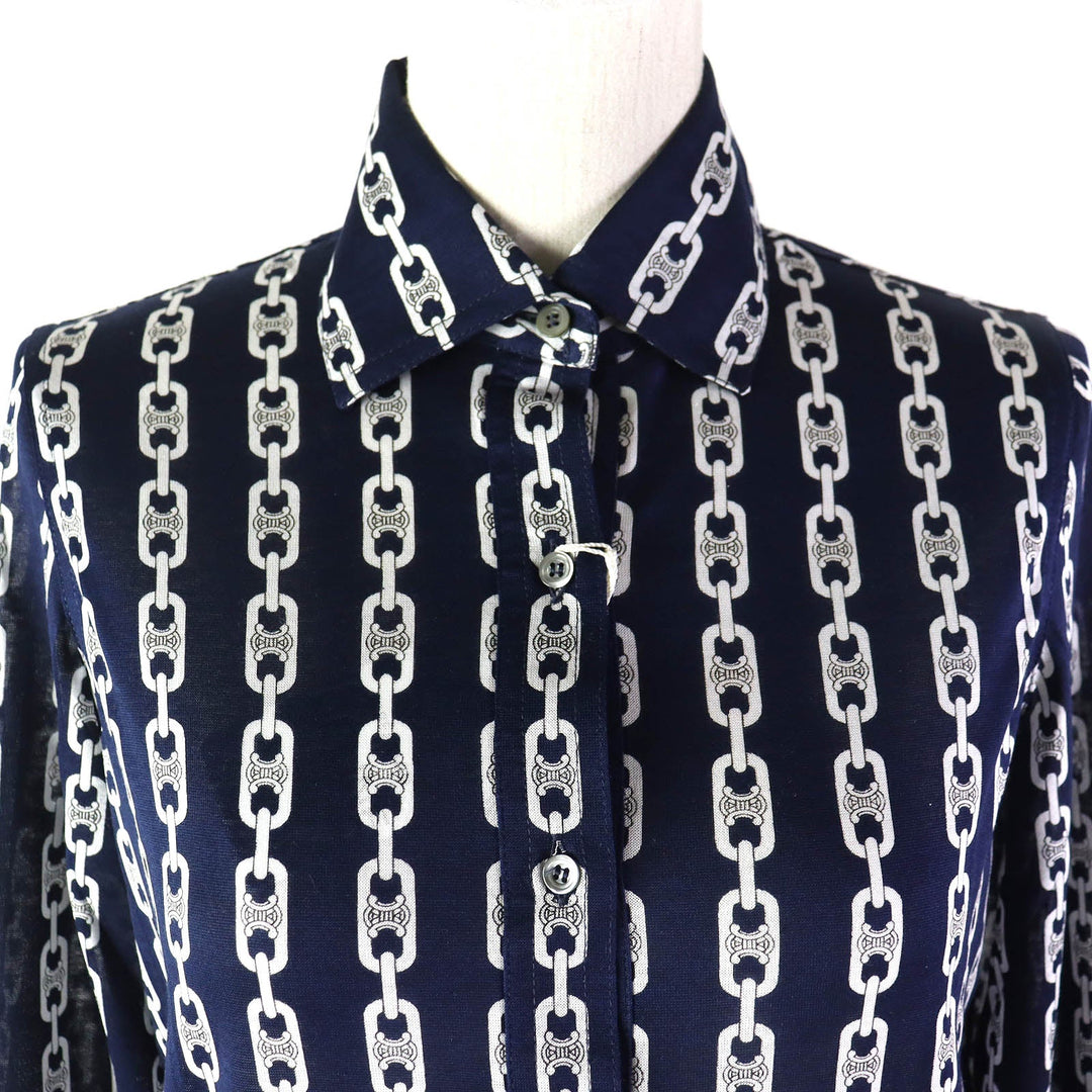 CELINE Long sleeve shirt Main: 100% cotton Navy white Women 38 Used Authentic
