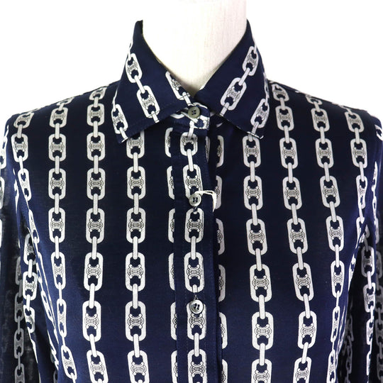 CELINE Long sleeve shirt Main: 100% cotton Navy white Women 38 Used Authentic