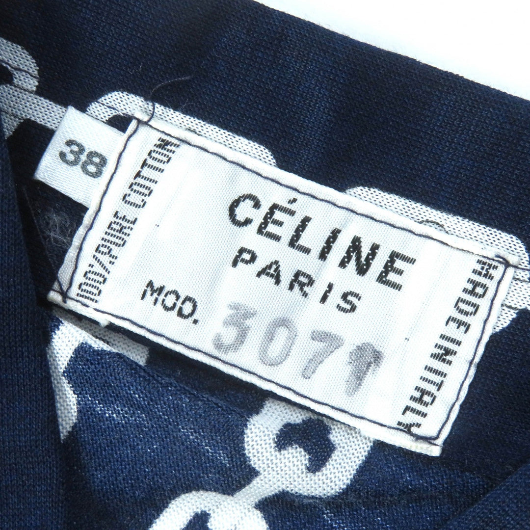 CELINE Long sleeve shirt Main: 100% cotton Navy white Women 38 Used Authentic