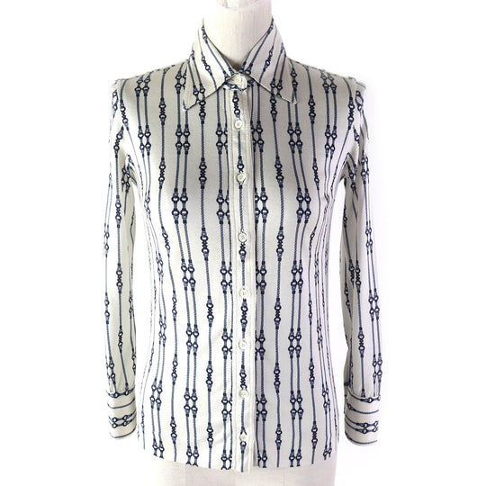 CELINE Long sleeve shirt Main: 100% cotton White navy blue Women 36 Used Authentic