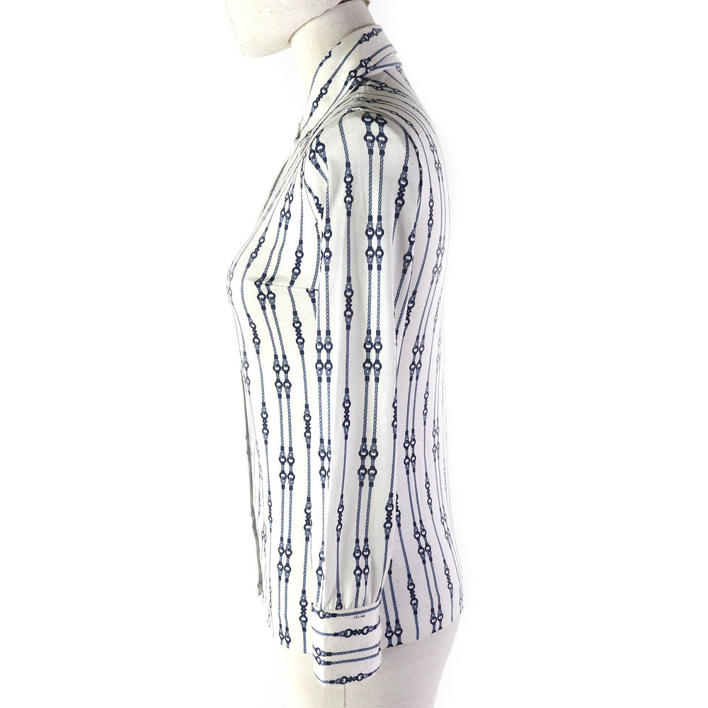 CELINE Long sleeve shirt Main: 100% cotton White navy blue Women 36 Used Authentic