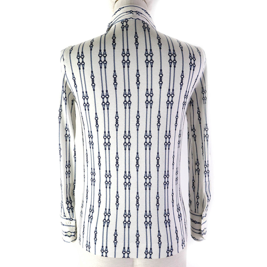 CELINE Long sleeve shirt Main: 100% cotton White navy blue Women 36 Used Authentic