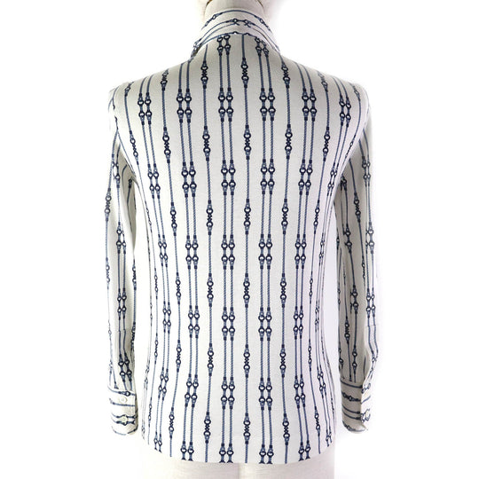 CELINE Long sleeve shirt Main: 100% cotton White navy blue Women 36 Used Authentic