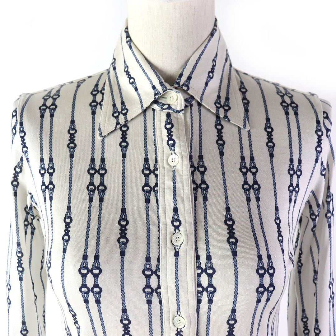 CELINE Long sleeve shirt Main: 100% cotton White navy blue Women 36 Used Authentic