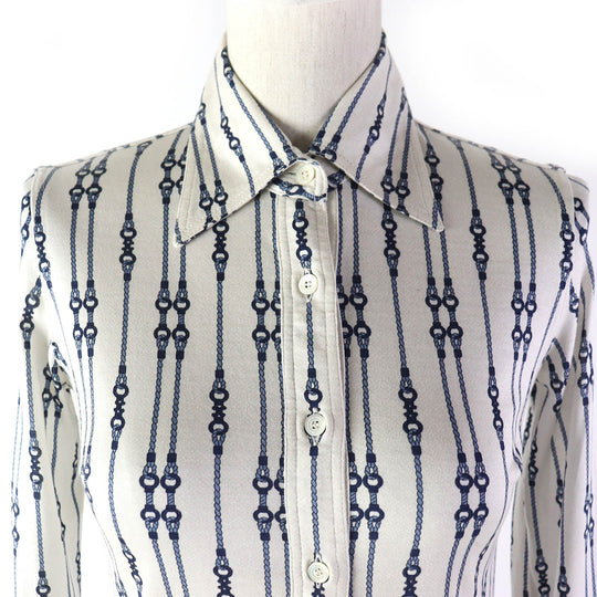CELINE Long sleeve shirt Main: 100% cotton White navy blue Women 36 Used Authentic