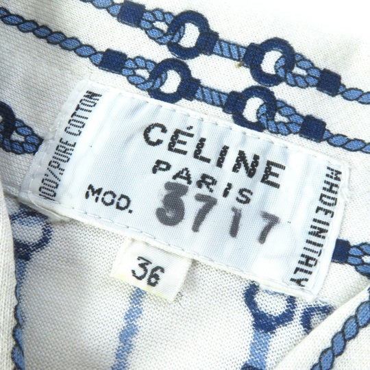 CELINE Long sleeve shirt Main: 100% cotton White navy blue Women 36 Used Authentic