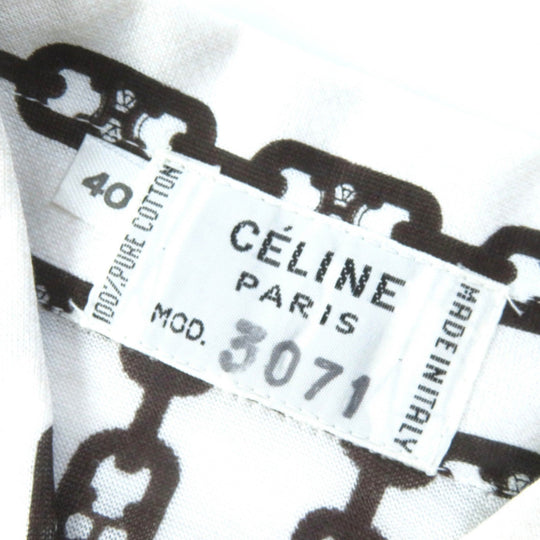 CELINE Long sleeve shirt Main: 100% cotton Off White Dark Brown Women 40 Used Authentic