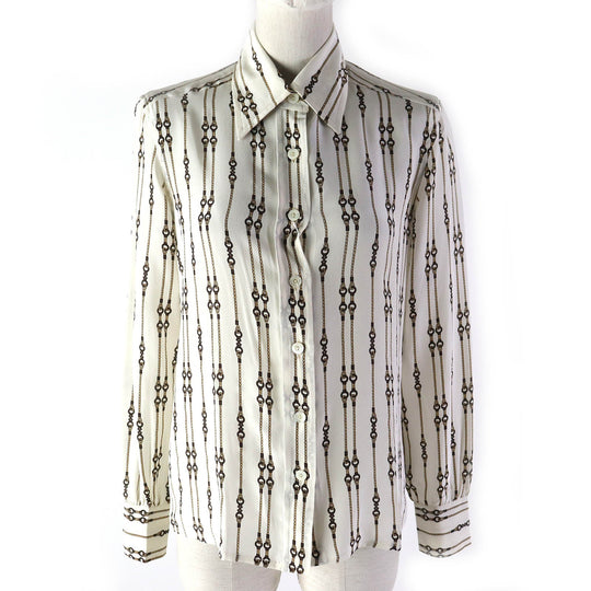 CELINE Long sleeve shirt Main: 100% silk Off-white Brown type Women 38 Used Authentic