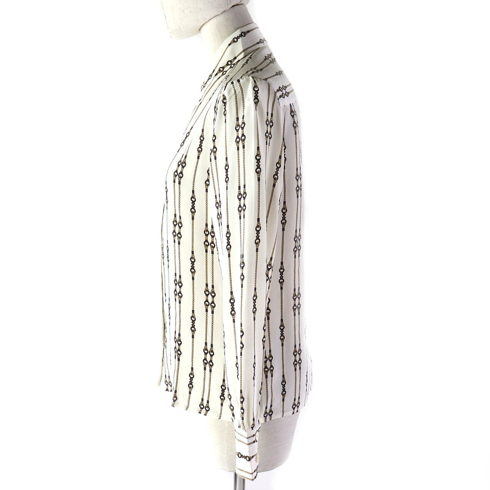 CELINE Long sleeve shirt Main: 100% silk Off-white Brown type Women 38 Used Authentic