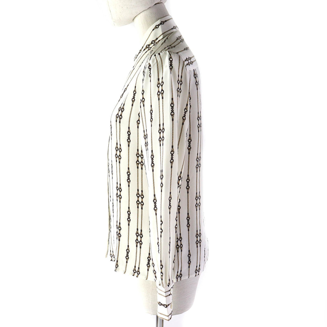 CELINE Long sleeve shirt Main: 100% silk Off-white Brown type Women 38 Used Authentic