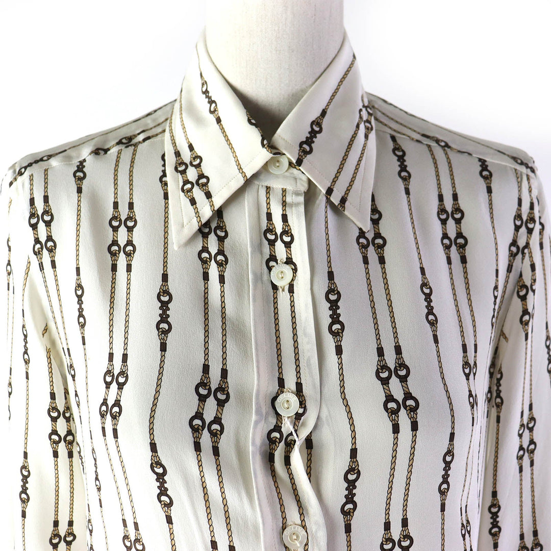 CELINE Long sleeve shirt Main: 100% silk Off-white Brown type Women 38 Used Authentic