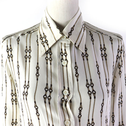 CELINE Long sleeve shirt Main: 100% silk Off-white Brown type Women 38 Used Authentic