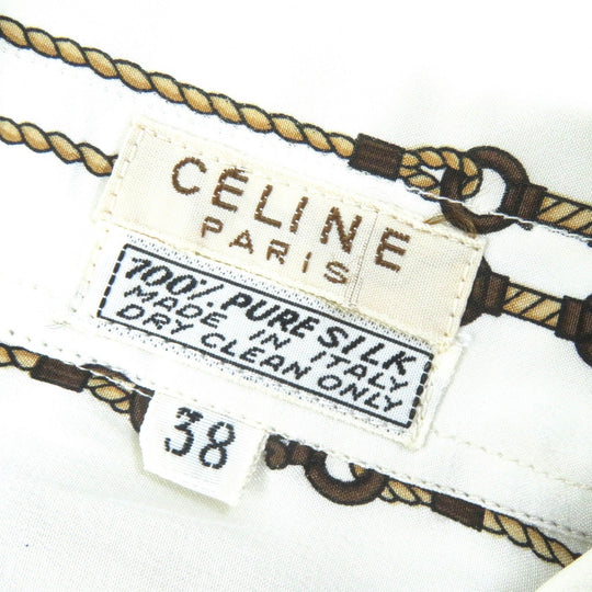 CELINE Long sleeve shirt Main: 100% silk Off-white Brown type Women 38 Used Authentic