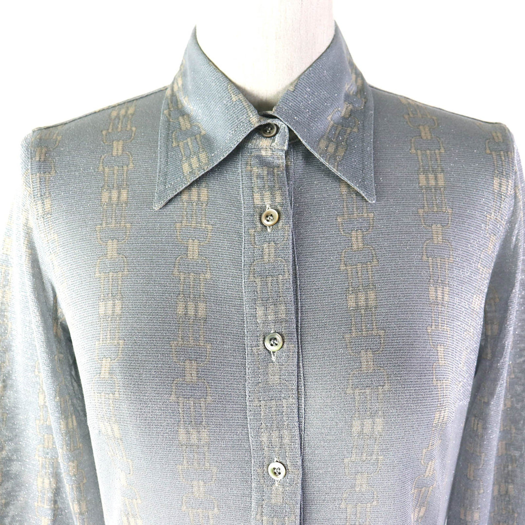 CELINE Long sleeve shirt 50% glitter, 50% SINTETICA Blue Gray Beige Women 42 Used Authentic