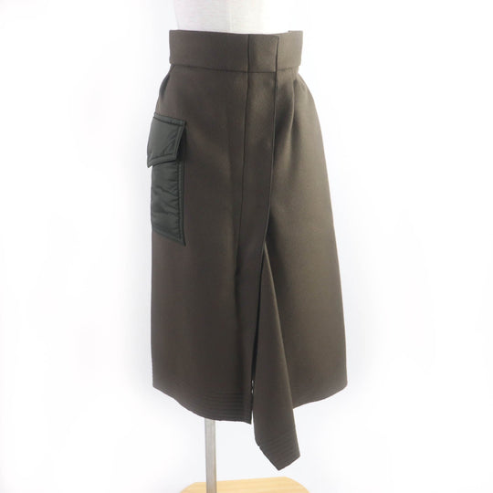 MONCLER Wrap skirt Outer: 75% wool, Outer: 25% nylon, Lining: 56% acetate, Lining: 44% rayon, Part: 100% nylon khaki GONNA Women 40 Used Authentic