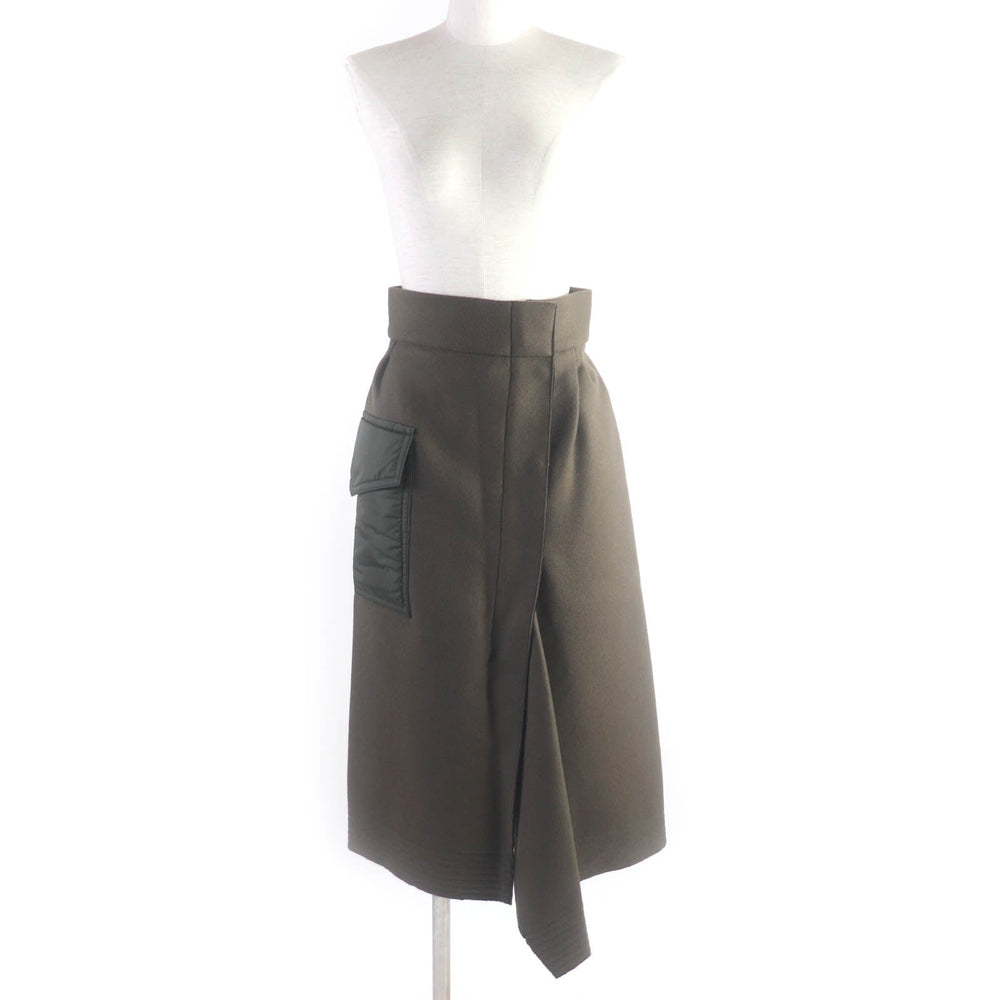 MONCLER Wrap skirt Outer: 75% wool, Outer: 25% nylon, Lining: 56% acetate, Lining: 44% rayon, Part: 100% nylon khaki GONNA Women 40 Used Authentic