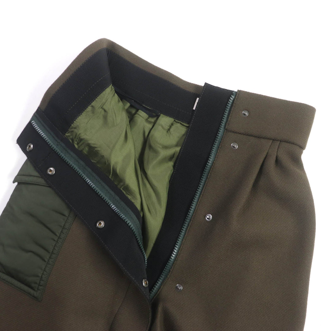 MONCLER Wrap skirt Outer: 75% wool, Outer: 25% nylon, Lining: 56% acetate, Lining: 44% rayon, Part: 100% nylon khaki GONNA Women 40 Used Authentic