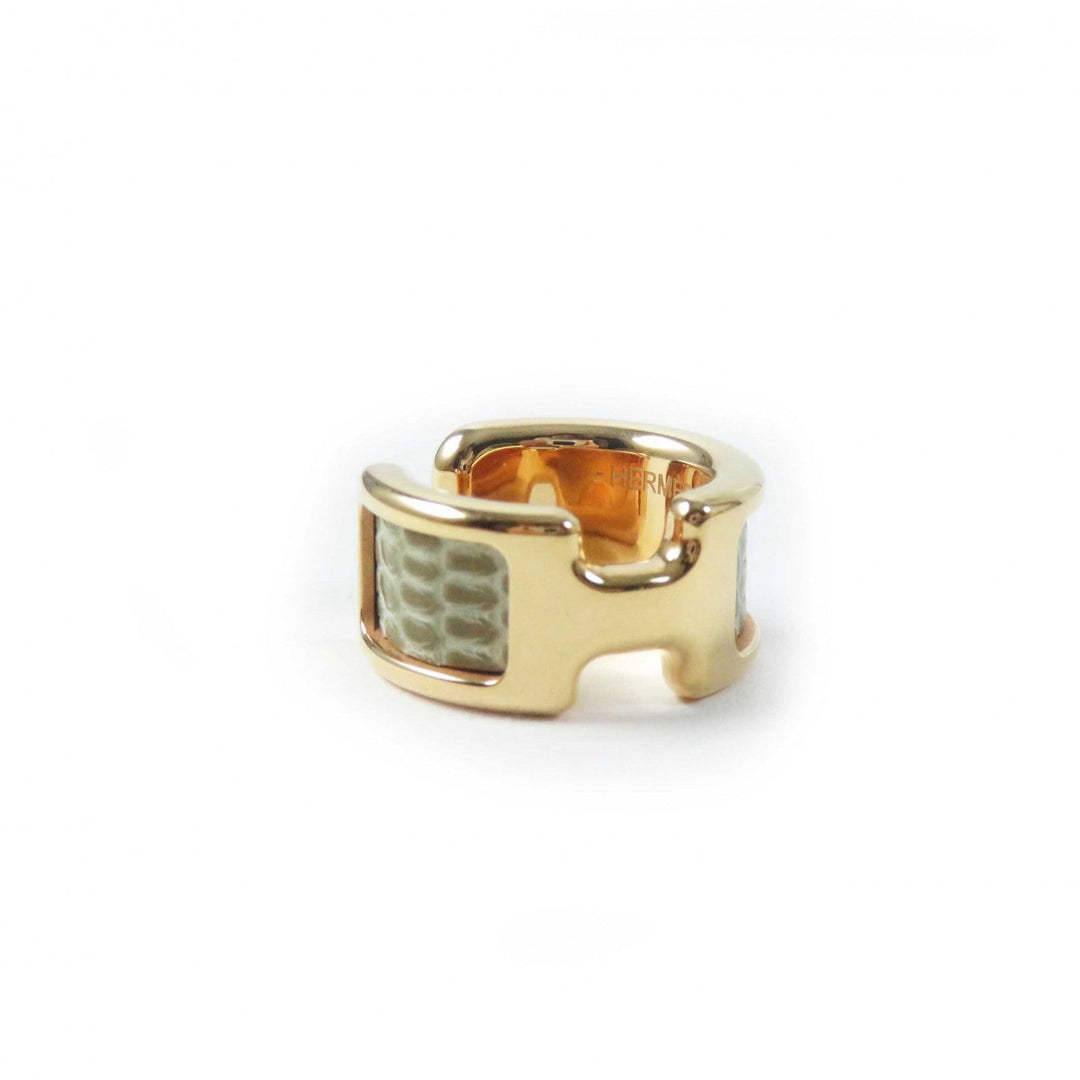 HERMES Earring Exotic Leather Gold Plated etupe gold Olympe PM Women Used Authentic