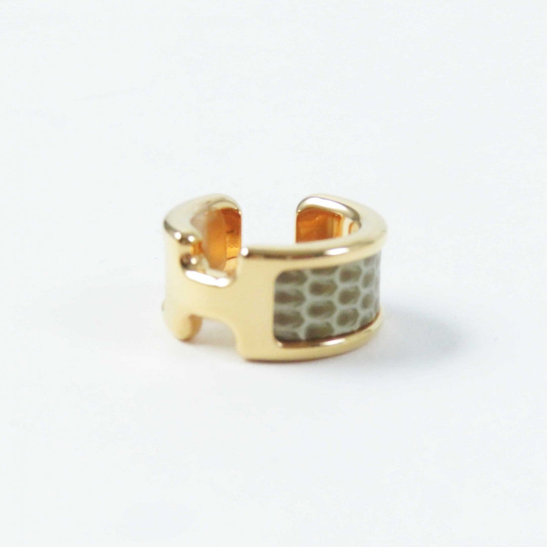 HERMES Earring Exotic Leather Gold Plated etupe gold Olympe PM Women Used Authentic