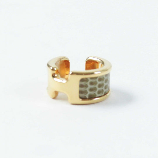 HERMES Earring Exotic Leather Gold Plated etupe gold Olympe PM Women Used Authentic