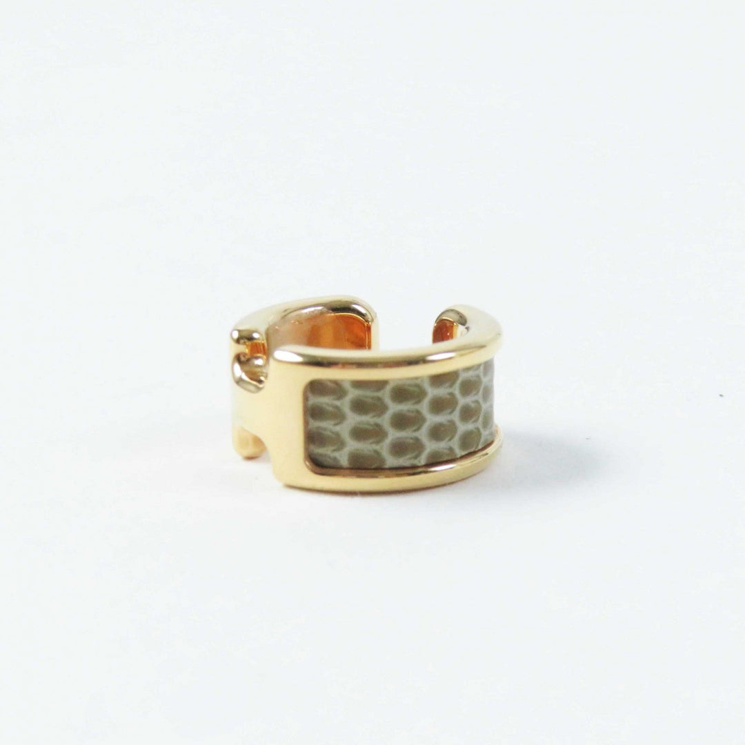HERMES Earring Exotic Leather Gold Plated etupe gold Olympe PM Women Used Authentic