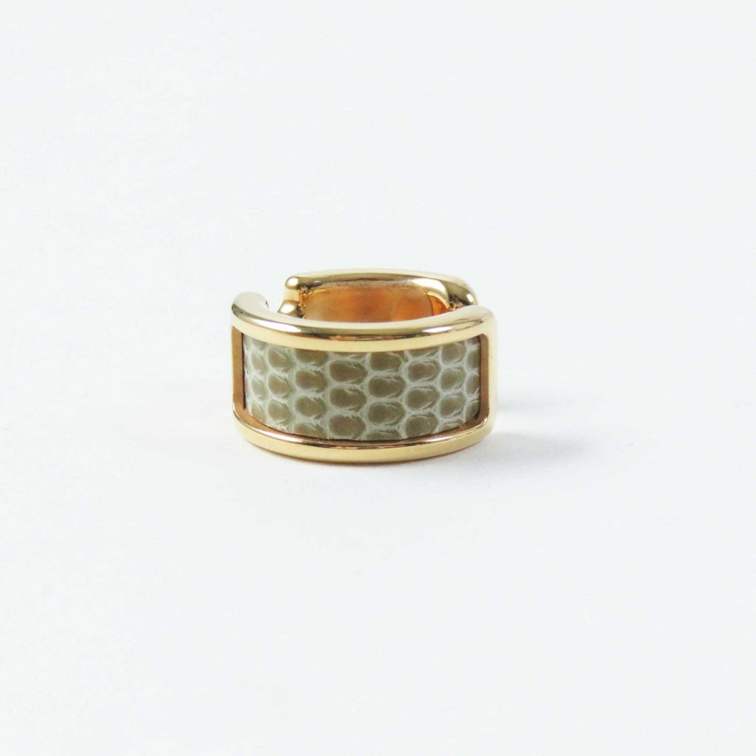 HERMES Earring Exotic Leather Gold Plated etupe gold Olympe PM Women Used Authentic