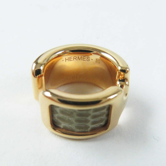 HERMES Earring Exotic Leather Gold Plated etupe gold Olympe PM Women Used Authentic