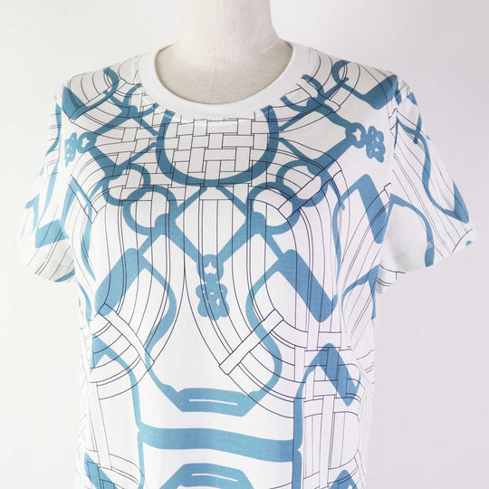 HERMES one piece 4H4525DD Outer: 100% cotton, part: 98% cotton, part: 2% polyurethane White light blue Horse Bit Detour/Tattoo Women 38 Used Authentic