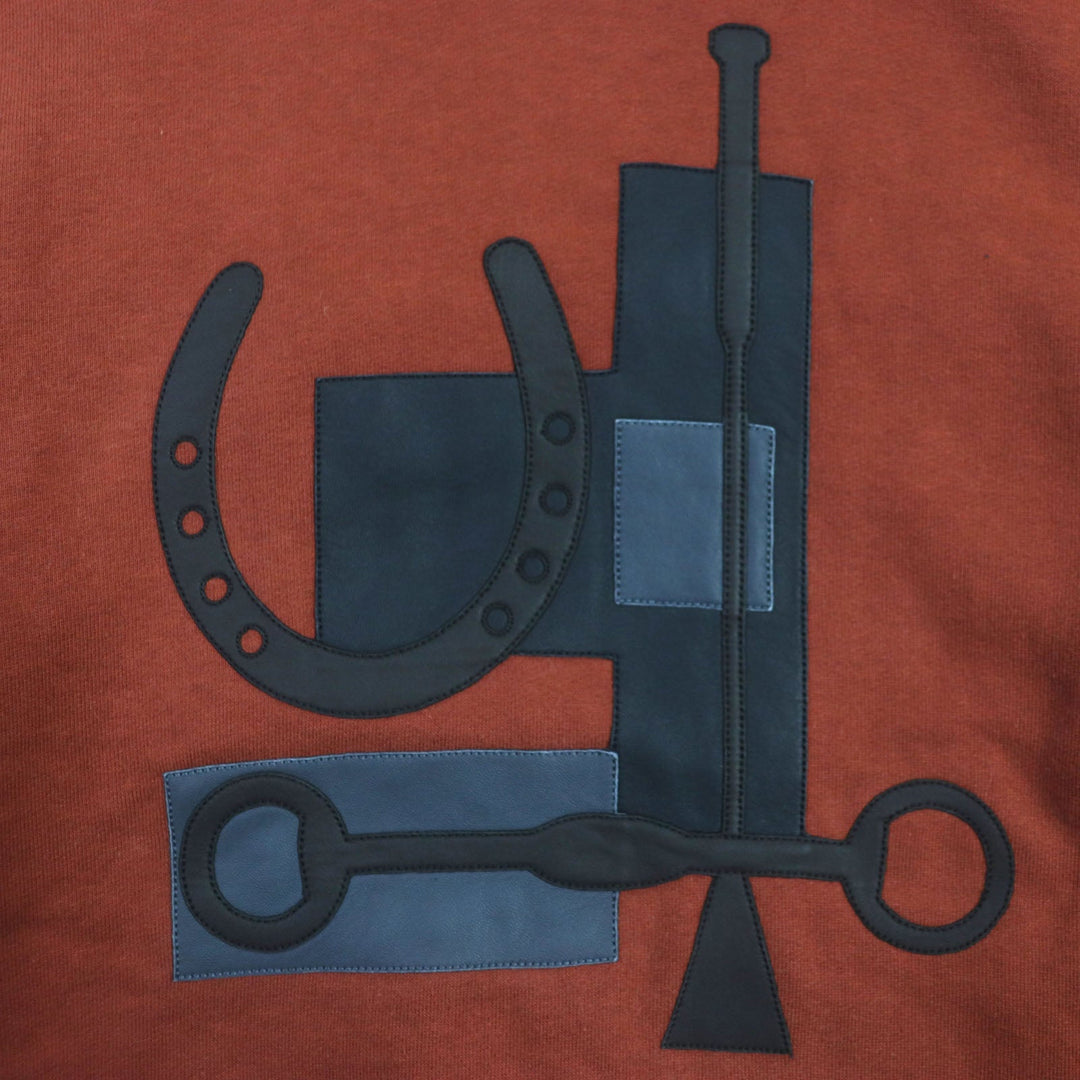 HERMES pullover Main: 100% cotton, Leather part: Sheepskin Cord: 100% cotton Knit part: 90% cotton : 10% polyurethane Red brown Sport capsule hooded sweater mens XS Used Authentic