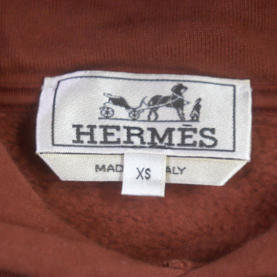 HERMES pullover Main: 100% cotton, Leather part: Sheepskin Cord: 100% cotton Knit part: 90% cotton : 10% polyurethane Red brown Sport capsule hooded sweater mens XS Used Authentic