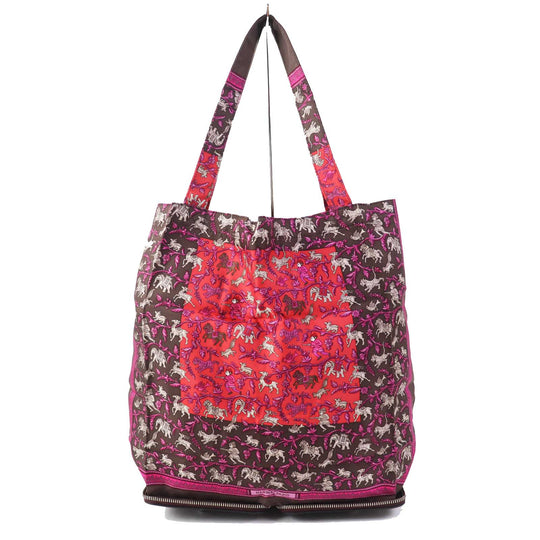 HERMES Tote Bag Buffle Skipper Silk Chocolat Silky pop Chasse En Inde Indian Hunting Women Used Authentic