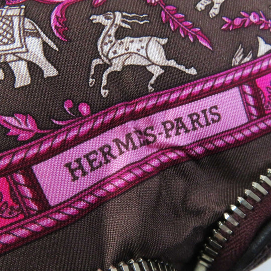 HERMES Tote Bag Buffle Skipper Silk Chocolat Silky pop Chasse En Inde Indian Hunting Women Used Authentic